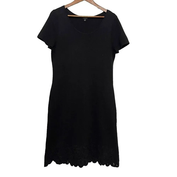 Talbots Embroidered Eyelet Bottom Shift Dress Size Large Black Short Sleeve Midi - Picture 9 of 9